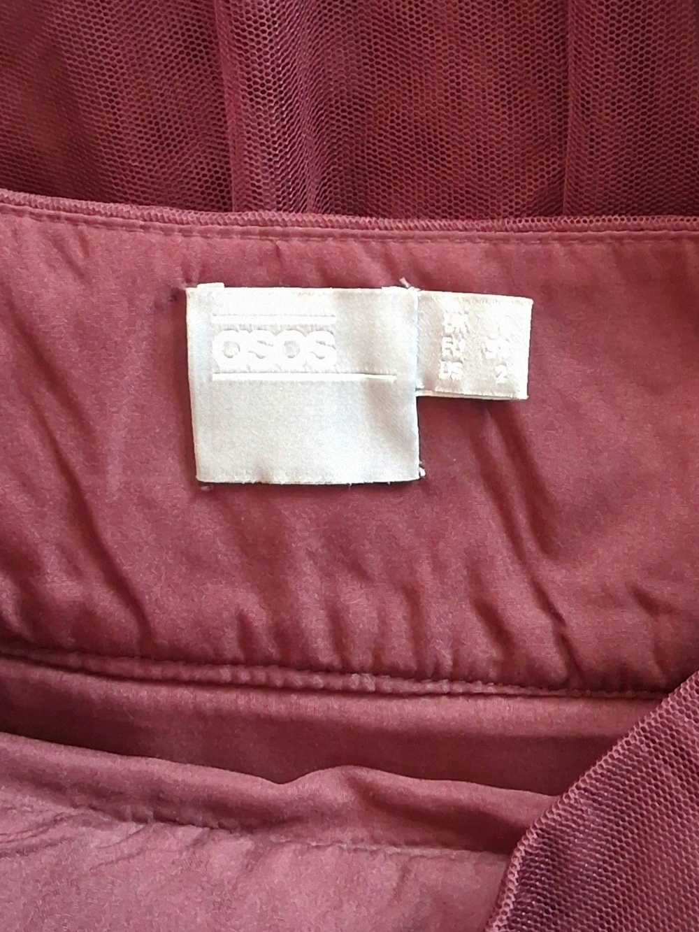 ASOS Burgundy Tulle Midi Skirt Layered Mesh Skater Circle Bow Size 2 - Picture 5 of 6